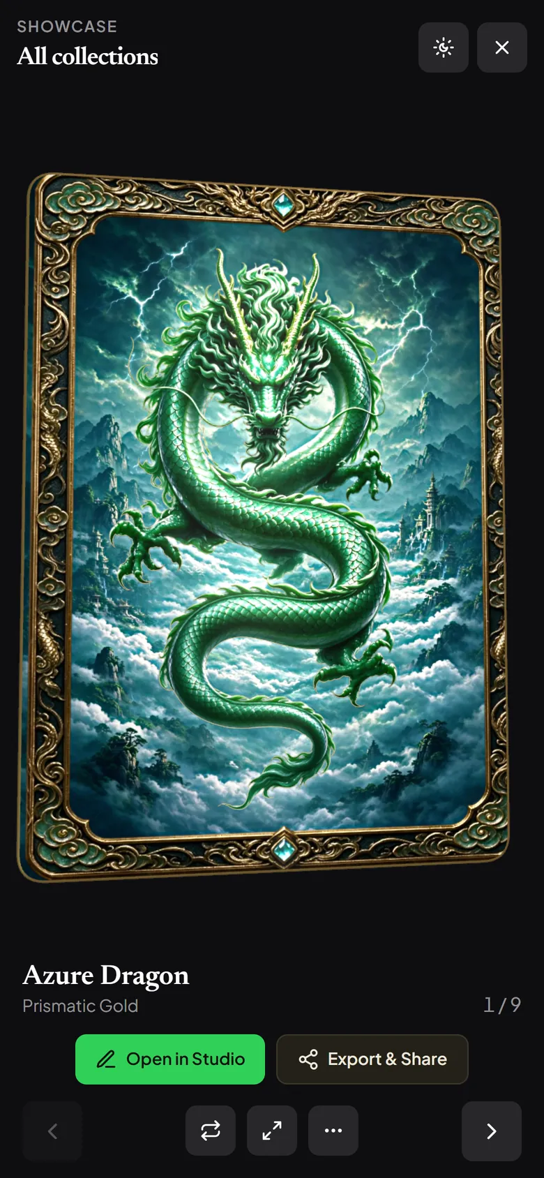 Showcase on a phone, displaying the Azure Dragon card